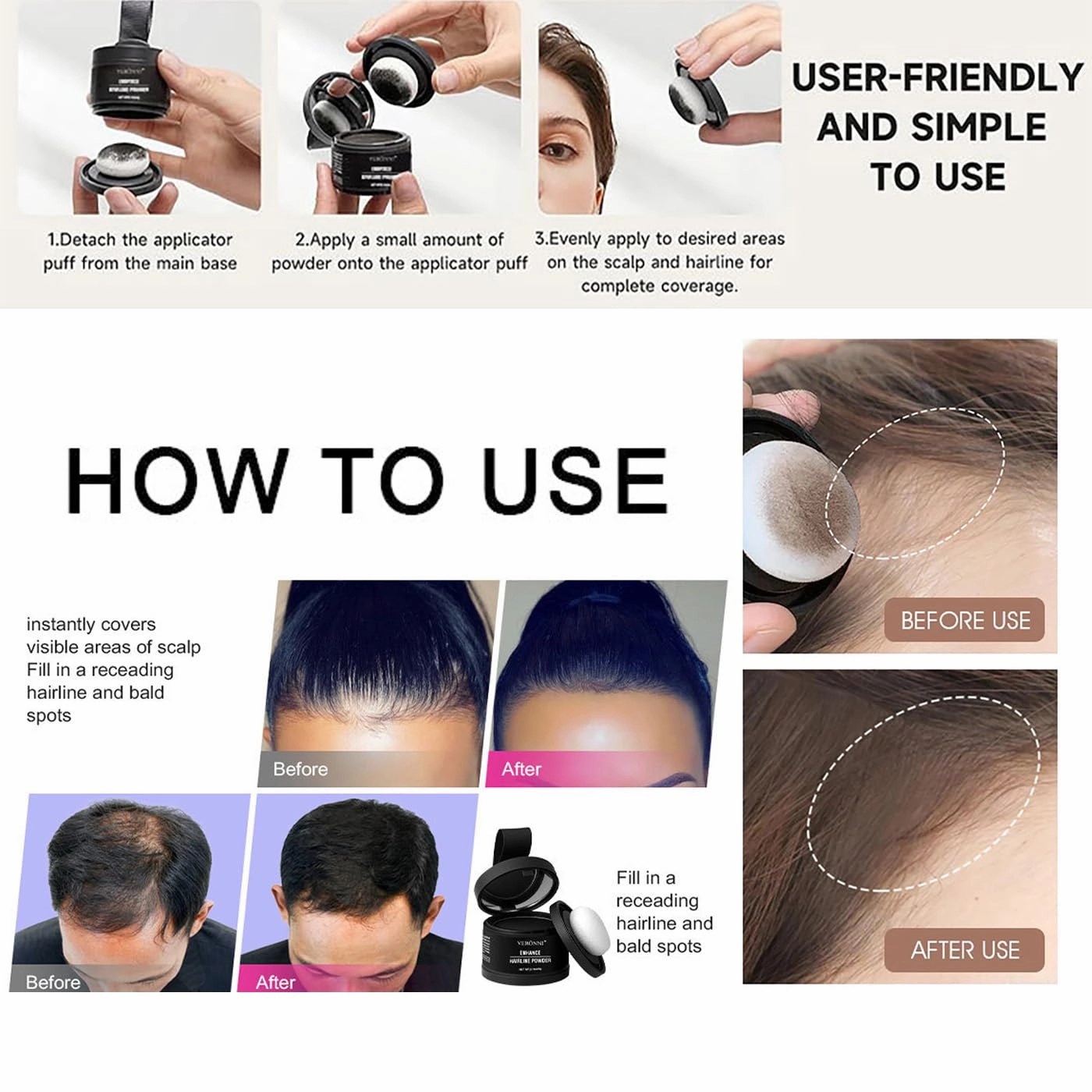 Covrix Instant Hair Powder, Covrix Hair Powder for Women and Men, Fills in Hairline, Easy to Apply and Color (Ash Brown)