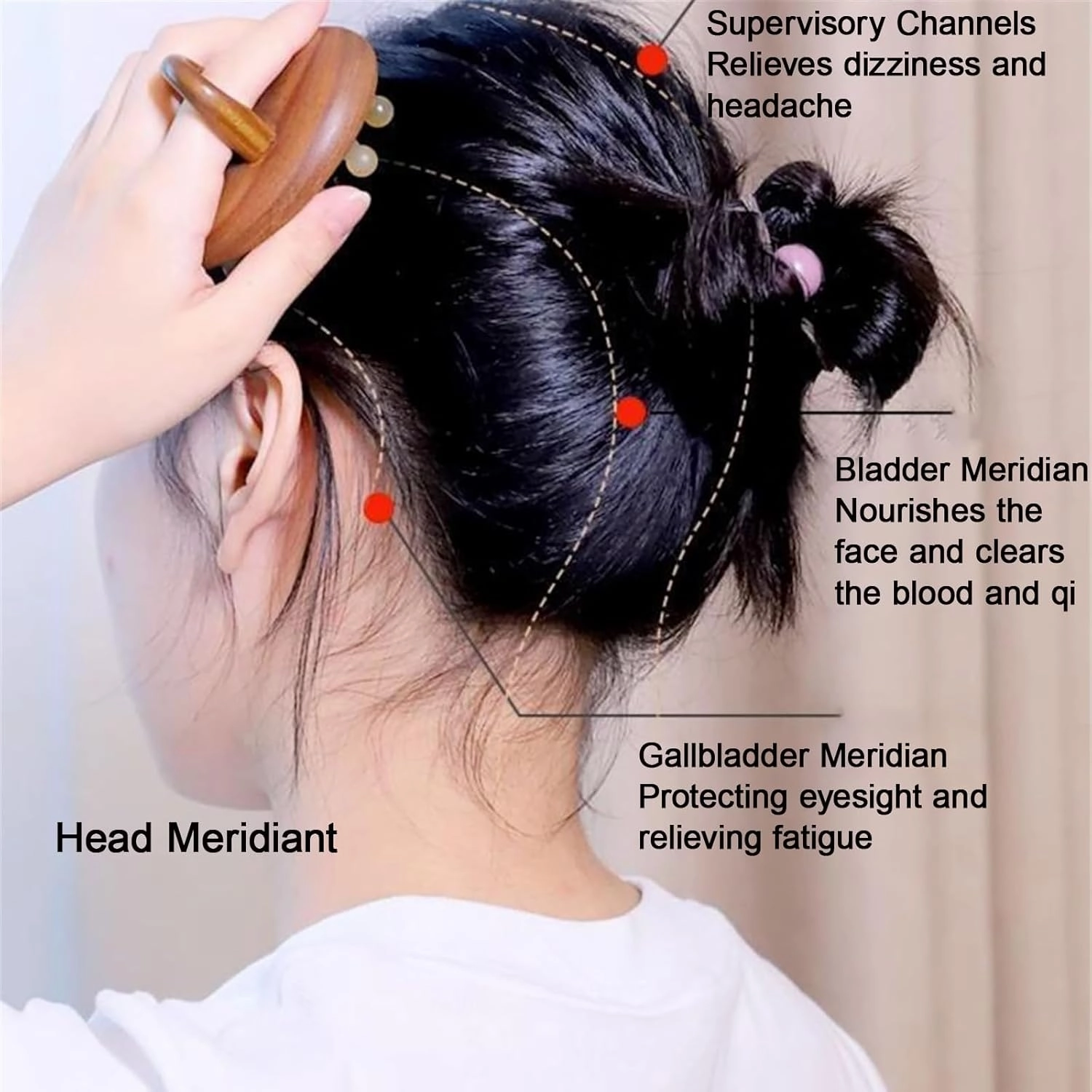 Cow Horn Meridian Pressure Brush Anti Cellulite Abdomen Head Body Blood Circulation Sandalwood Massage Brush Stimulation Points Daily Beauty Fitness(28 Nails)