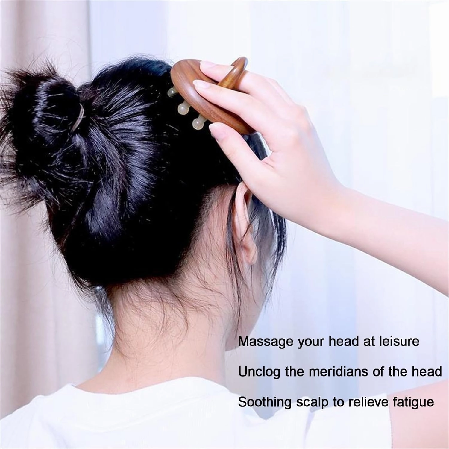 Cow Horn Meridian Pressure Brush Anti Cellulite Abdomen Head Body Blood Circulation Sandalwood Massage Brush Stimulation Points Daily Beauty Fitness(28 Nails)