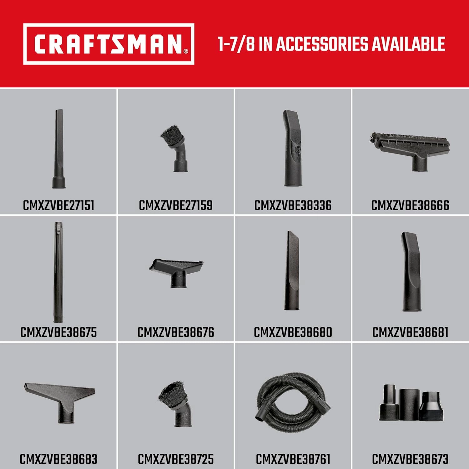 CRAFTSMAN CMXZVBE38666 1-7/8 in. Floor Brush Wet Dry Vac Attachment, Industrial-Grade Shop Vacuum Accessory with Bristles for Cleaning Large Areas, Fits 1-7/8 in. Hose Diameter