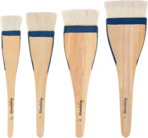Creative Mark Mandalay Professional Goat Hair Hake Brush - Set of 4 Wide Paint Brushes with Paddle Handle for Professional Artists - Soft Natural Bristles Ideal for Sumi-e and Color Washes