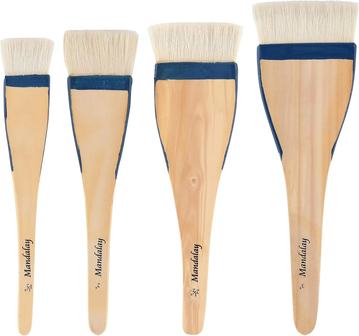 Creative Mark Mandalay Professional Goat Hair Hake Brush - Set of 4 Wide Paint Brushes with Paddle Handle for Professional Artists - Soft Natural Bristles Ideal for Sumi-e and Color Washes