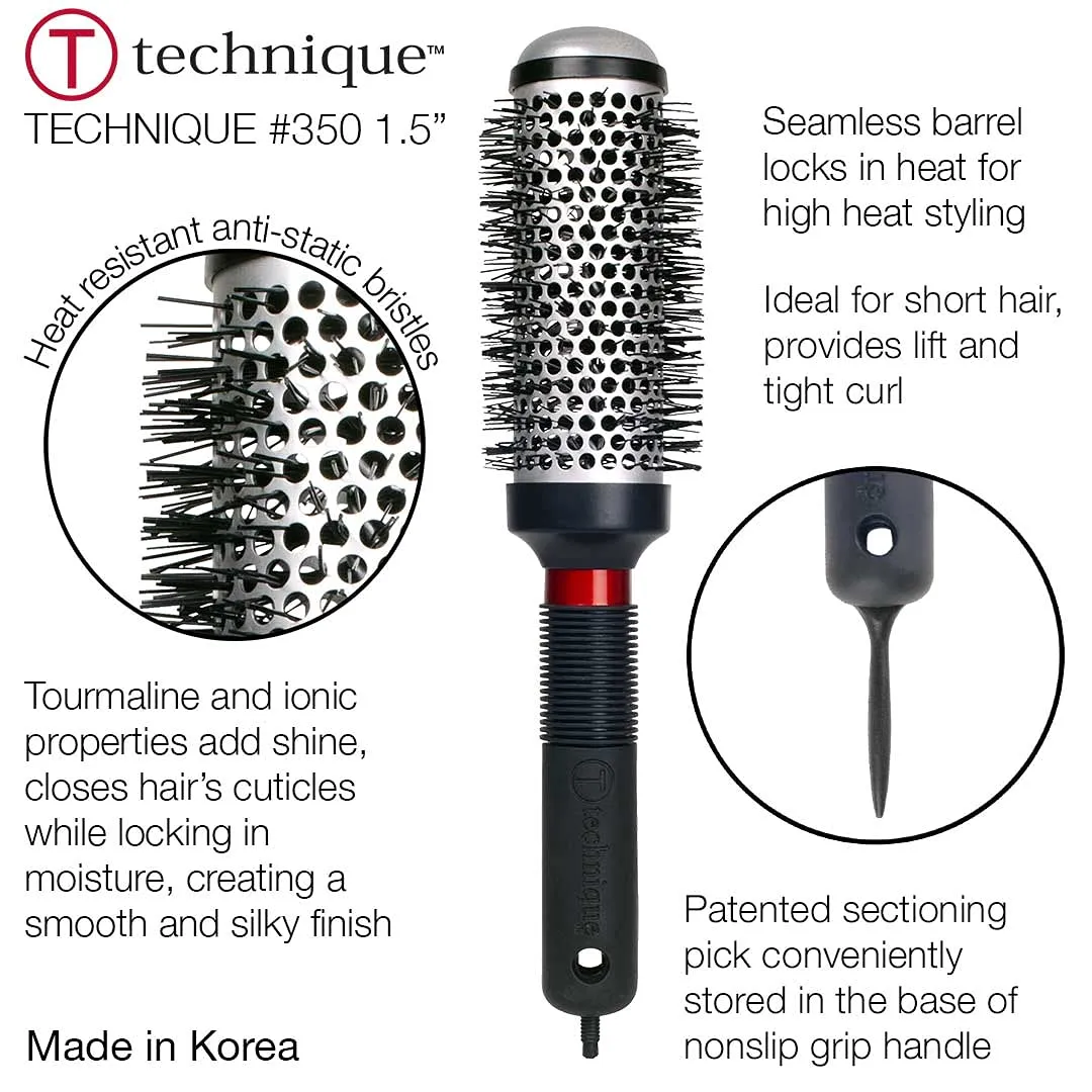 Cricket Technique Thermal Hair Brush #350 1.5” for Curling, and Styling – Heat-Retaining Barrel with Anti-Static Tourmaline Bristles, Round Thermal Brush, Ideal for All Hair Types