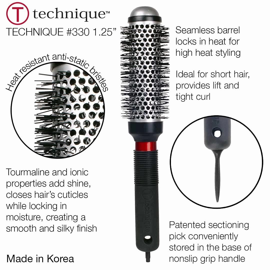 Cricket Technique Thermal Hair Brush #330 1.25” for Curling, and Styling – Heat-Retaining Barrel with Anti-Static Tourmaline Bristles, Round Thermal Brush, Ideal for All Hair Types