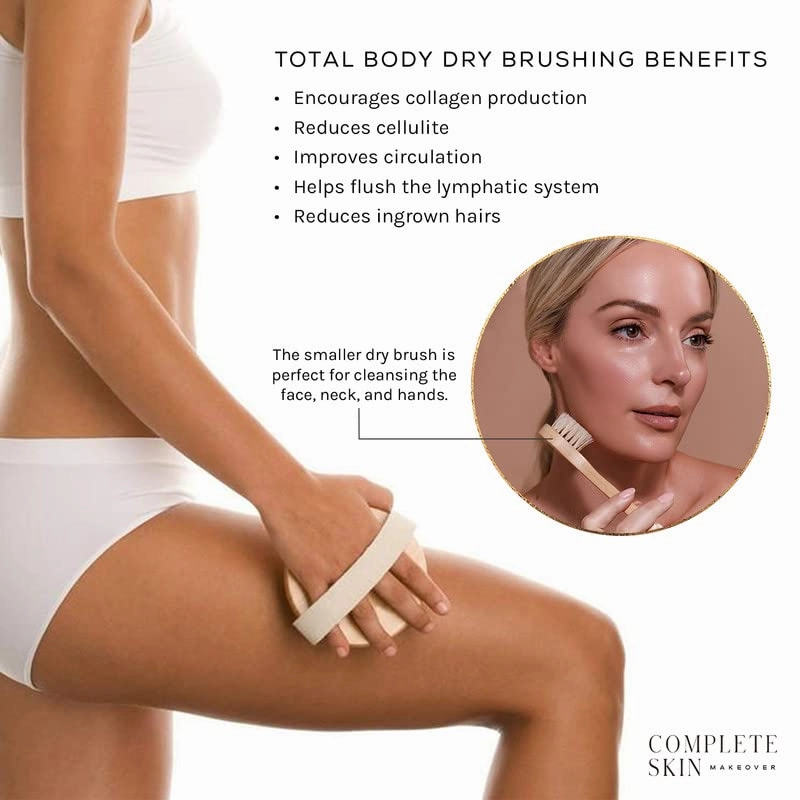 CSM Dry Body Brush & Face Brush Set - Natural Bristle Exfoliating Brush for Skin Renewal, Lymphatic Support and Circulation Boost - Brushing Tool for Gentle Detox, Spa-Like Exfoliation