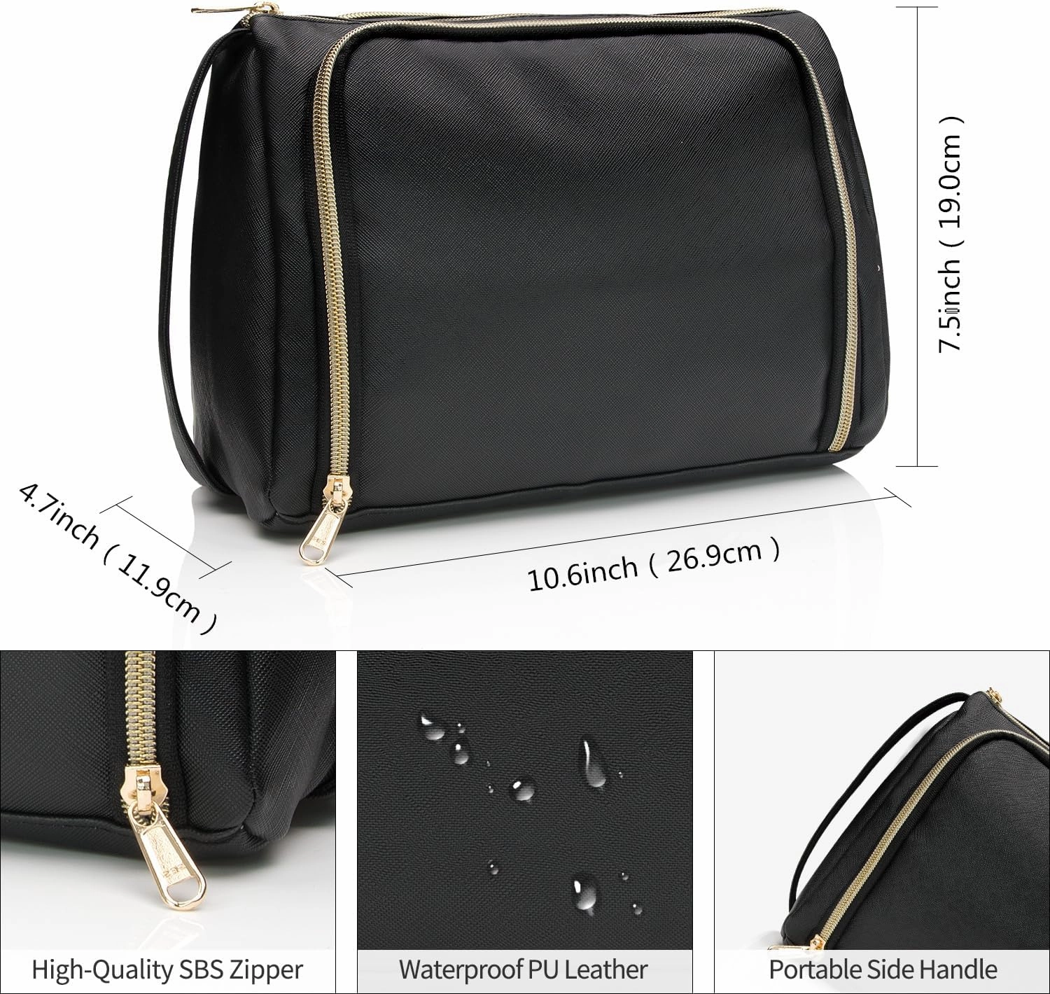 CUBETASTIC Travel Makeup Bag - Large Makeup Pouch Waterproof & Portable Cosmetic Organizer Bag PU Leather Zipper Pouches for Women and Girls