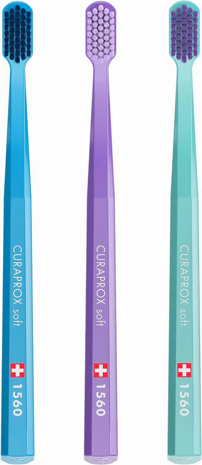 Curaprox CS 1560 Soft Toothbrush with Ultra-Fine Filaments & Compact, Slightly Angled Toothbrush Head for Improved Tooth & Gum Health, 3 Pack