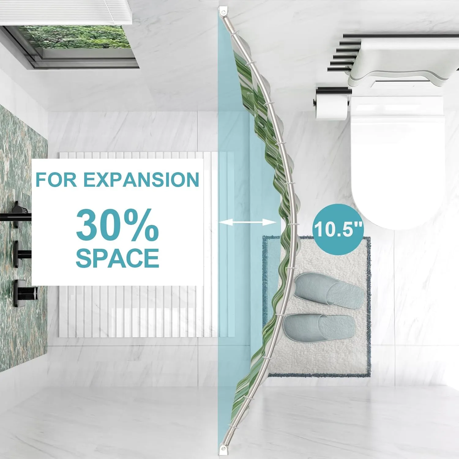 Curved Shower Curtain Rod 43-72 Inches Adjustable, Aluminum Shower Rod Rustproof, Round shower curtain rod, Curved Shower Rods for Bathroom, Bathtub, Stall, Brush Nickel
