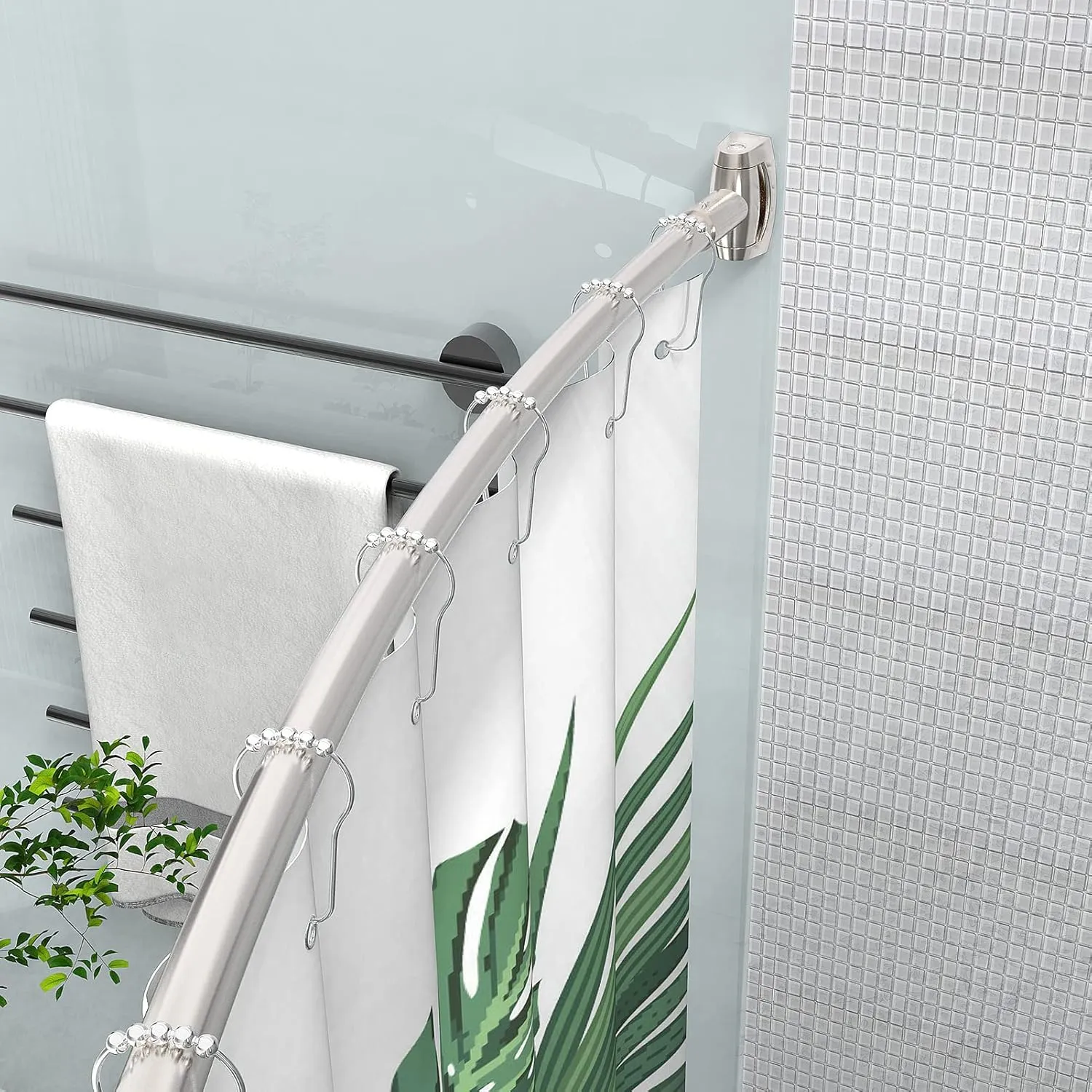 Curved Shower Curtain Rod 43-72 Inches Adjustable, Aluminum Shower Rod Rustproof, Round shower curtain rod, Curved Shower Rods for Bathroom, Bathtub, Stall, Brush Nickel