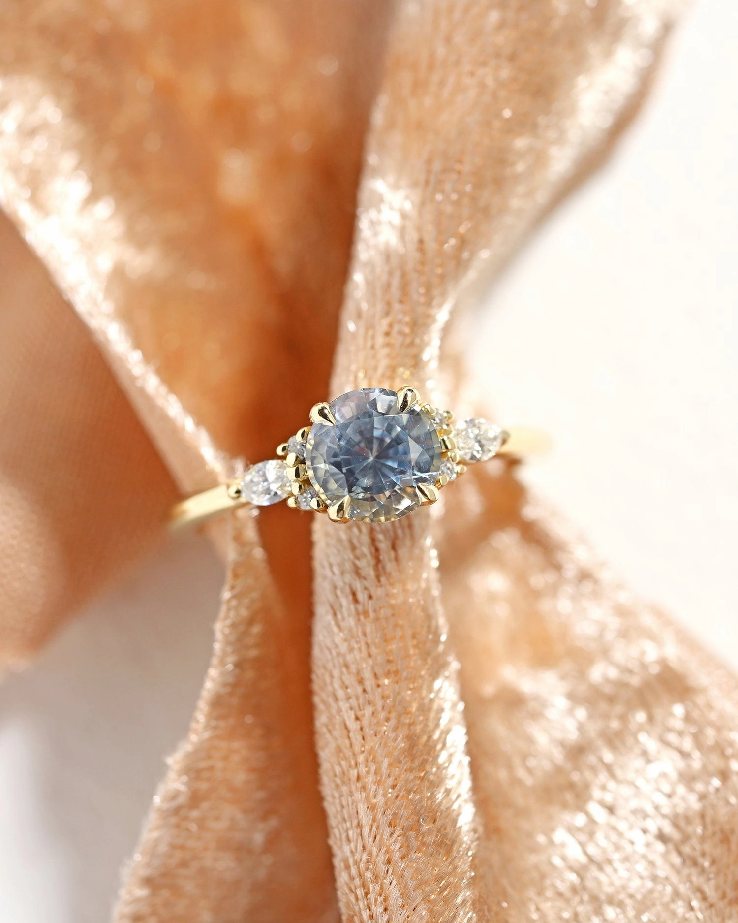 Custom Gray-Blue Montana Sapphire & Diamond Engagement Ring