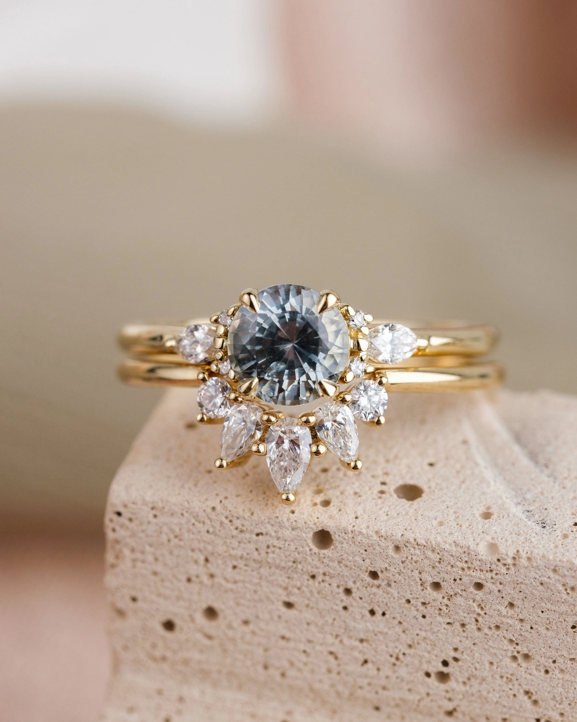 Custom Gray-Blue Montana Sapphire & Diamond Engagement Ring