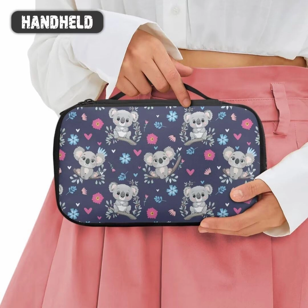 Cute Koala Cosmetic Bag Pink Floral Toiletry Bag for Women Girls Travel-friendly Makeup Bag for Cosmetics Brushes