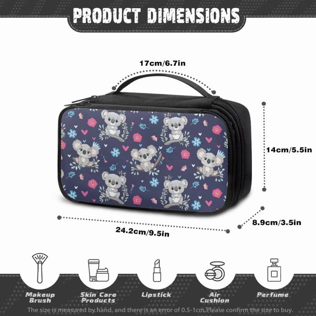 Cute Koala Cosmetic Bag Pink Floral Toiletry Bag for Women Girls Travel-friendly Makeup Bag for Cosmetics Brushes