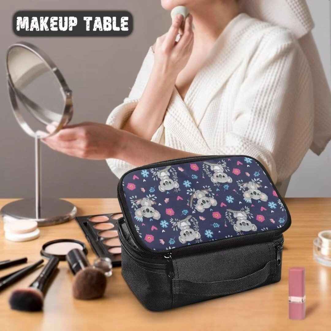 Cute Koala Cosmetic Bag Pink Floral Toiletry Bag for Women Girls Travel-friendly Makeup Bag for Cosmetics Brushes