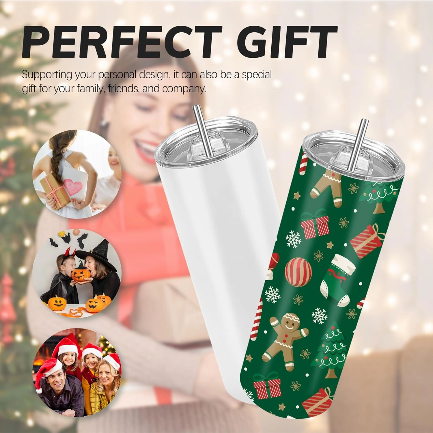 D·S 4 Pack Sublimation Tumblers 20 oz Bulk Skinny Straight Flat Bottom Blank Tumbler Cups with Individual Gift Boxed for Heat Transfer DIY Craft