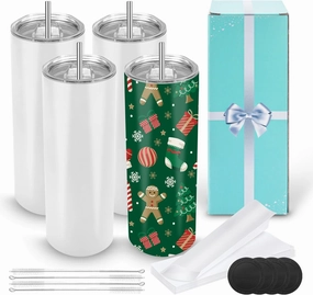 D·S 4 Pack Sublimation Tumblers 20 oz Bulk Skinny Straight Flat Bottom Blank Tumbler Cups with Individual Gift Boxed for Heat Transfer DIY Craft