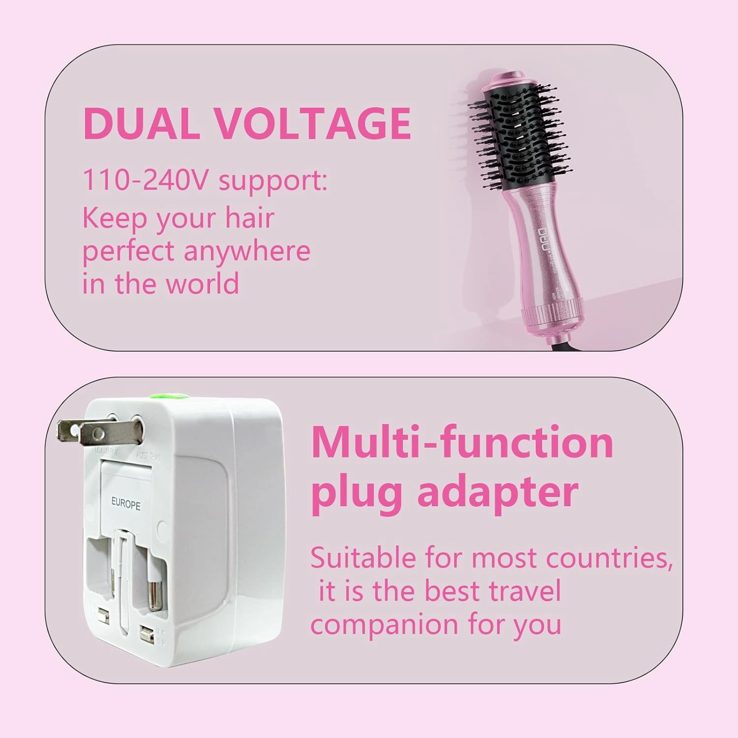 DAN Technology Dual Voltage Hair Dryer Brush,Travel Brush Hair Dryer,Small Blow Dryer Brush,one Step Hair Dryer and volumizer for Women