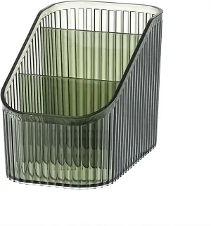 DASITON Large Capacity Makeup Brush Holder,3 Slot Makeup Brush Cup,Vintage striped Make Up Brush Holder,for Vanity Decor,Bathroom Countertops,Desk Storage Container,Cosmetic Display cases(Green-S)