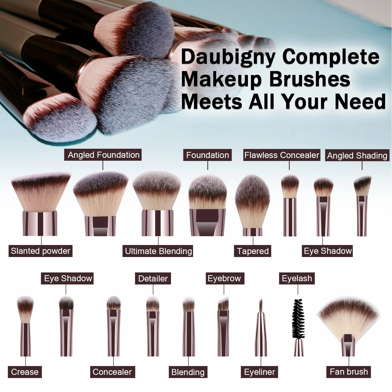 Daubigny Pro Makeup Brushes And Flawless Foundation Brush