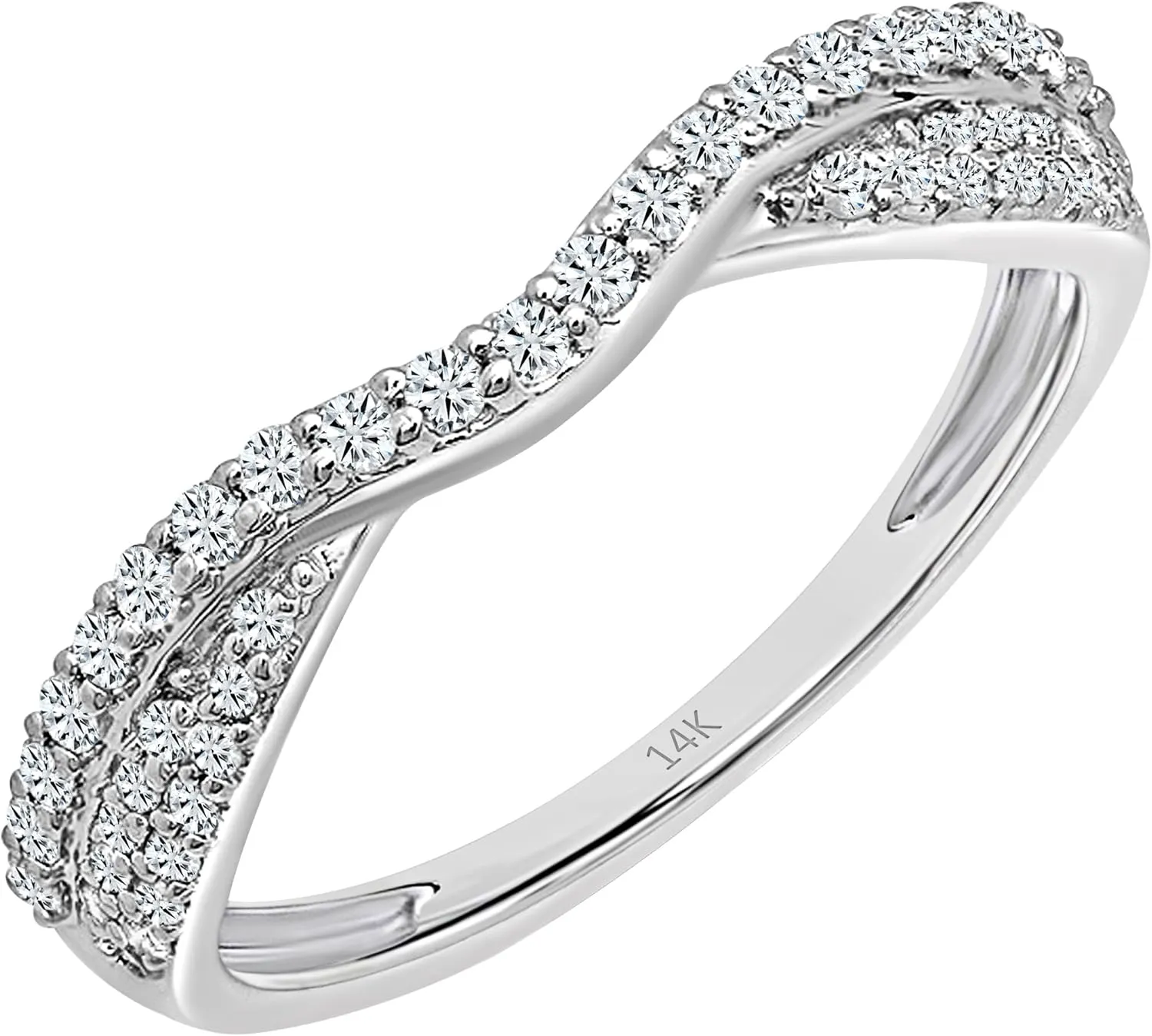 Dazzlingrock Collection 0.32 Cttw Round White Diamond Contour Wedding Band for Her in 14K Solid Gold