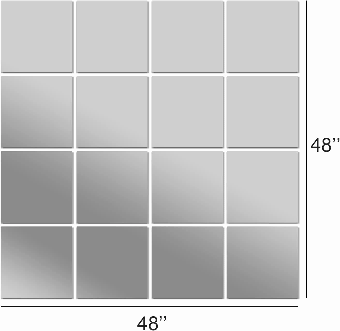 Delma Home Gym Mirrors, 12'' x 12'' Glass Mirror Tiles (16 PCS), Square Large Wall Mirror for Home Gym, Bedroom, Door,Bathroom, Frameless Mirror Sets