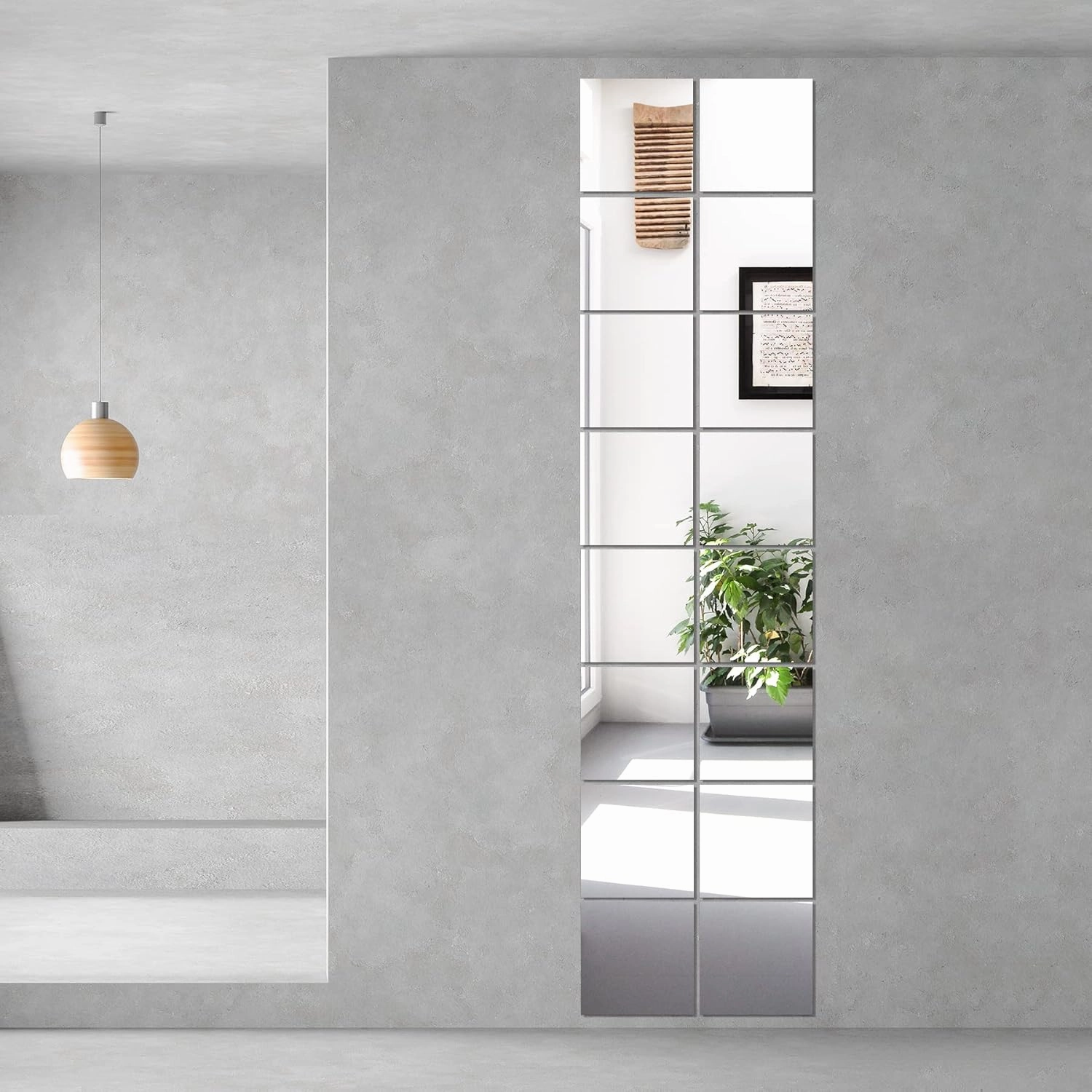 Delma Home Gym Mirrors, 12'' x 12'' Glass Mirror Tiles (16 PCS), Square Large Wall Mirror for Home Gym, Bedroom, Door,Bathroom, Frameless Mirror Sets