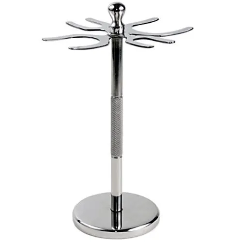 Deluxe Stainless Steel 4 Prong Safety Razor and Shave Brush Shave Stand - Holds 2 Double Edge Safety Razors and 2 Shave Brushes