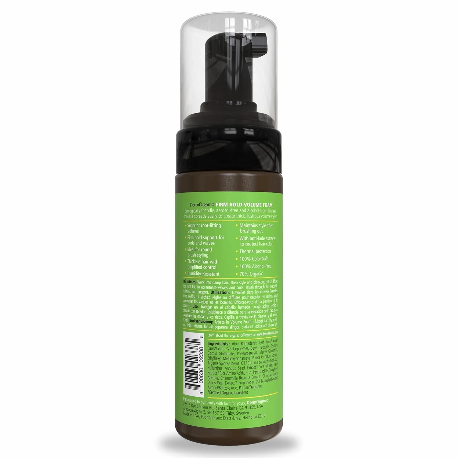 DermOrganic Firm Hold Volume Foam with Pomegranate Anti Fade Extract to Lift and Support Curls and Fine Hair-5 Fl Oz