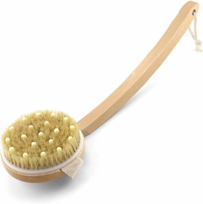 Detachable Bristle Bath Shower Brush with Bent Wooden Handle Body Massage Brush for Exfoliation and Cleansing for Shower and Dry Brushing