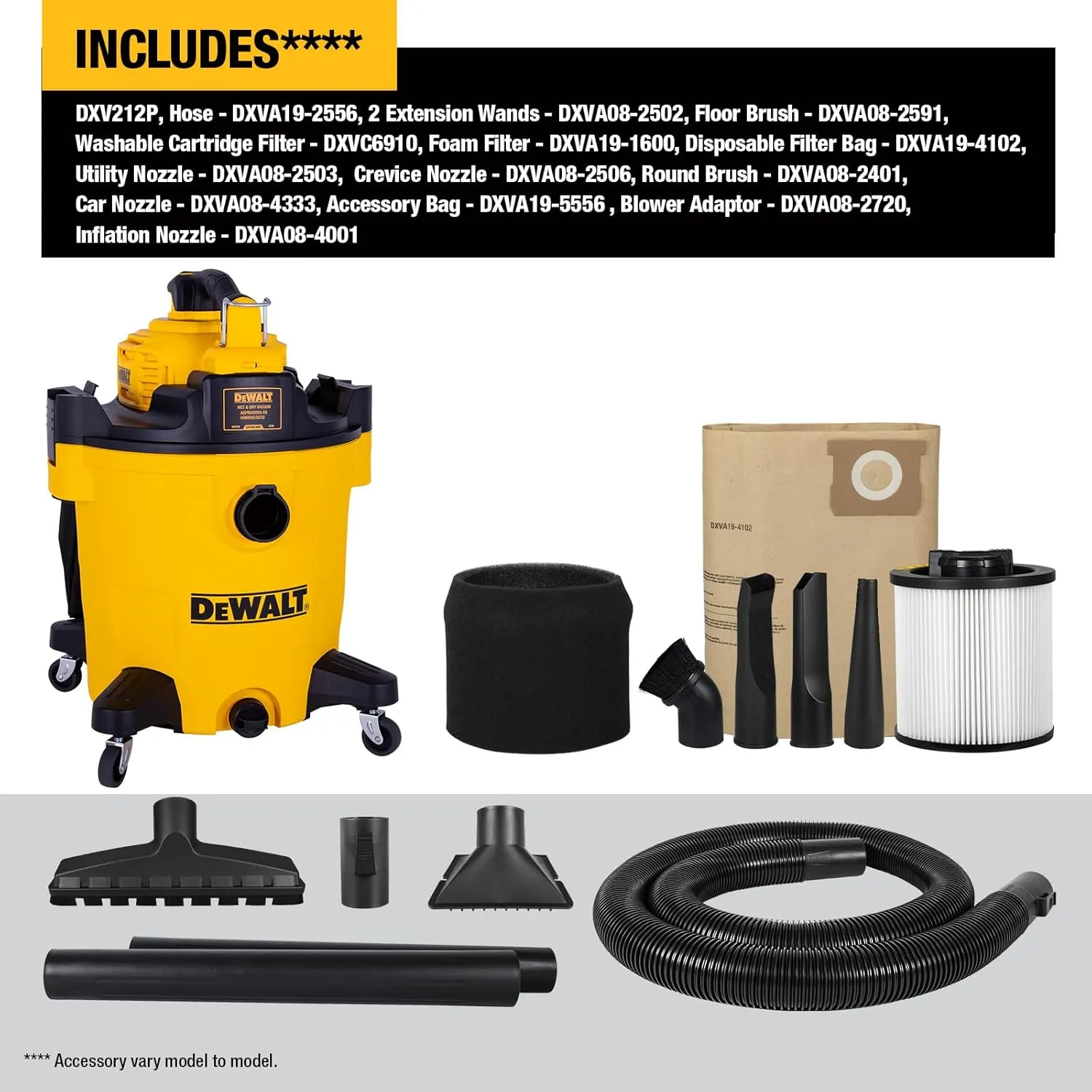 DEWALT Shop Vacuum Wet and Dry Vac with Detachable Leaf Blower, 3 in 1 Heavy Duty Wet Dry Vacuum Cleaner 12 Gal for Home, Garage, Car, Workshop, Jobsite, Lawn Care, Yard, Patio, 5.5 Peak HP, DXV212P