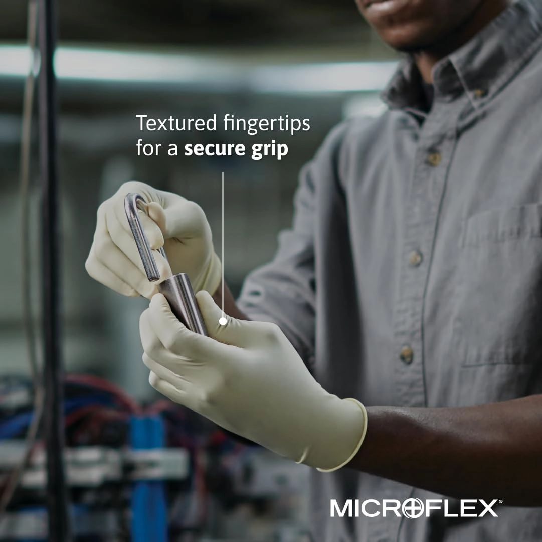 Diamond Grip Microflex Diamond Grip MF-300 Disposable Latex Gloves for Automotive, Healthcare, Machinery Industries - Large, Natural (Case of 1000)