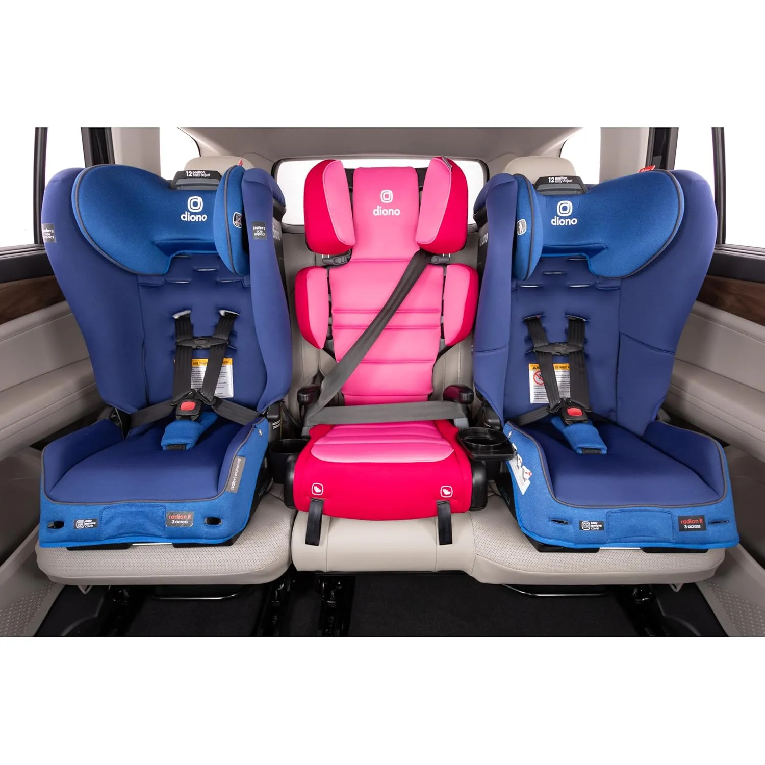 Diono Connect3 RXT 2-in-1 High Back Booster, Slim Fit 3-Across in Many Mid-Sized Sedans and SUVs, for Children from 40-120 lbs., Lightweight with Latch, Blue Razz Ice