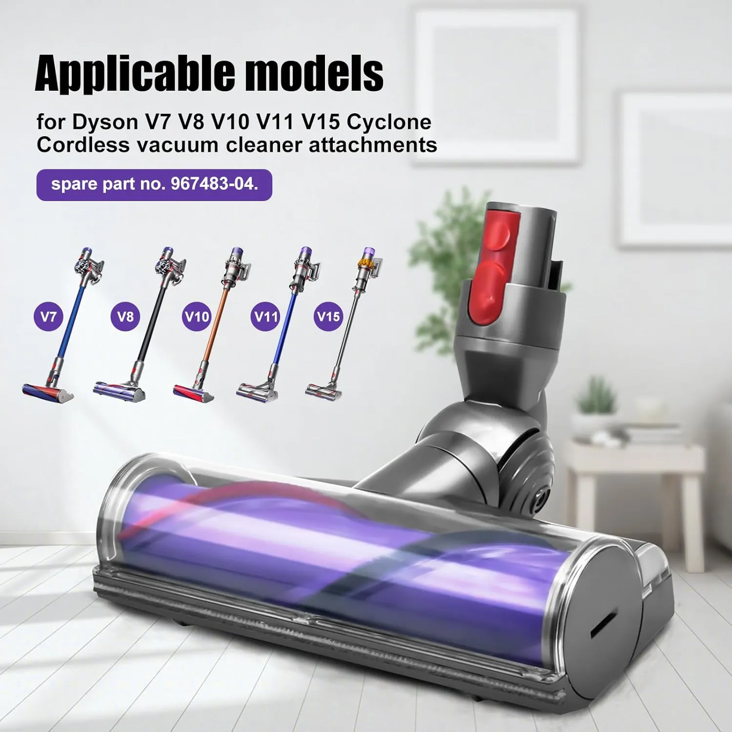 Direct Drive Cleaner Head Turbine Floor Tool for Dyson V7 V8 V10 V11 V15 Cyclone Cordless Vacuum Cleaner, Motorhead Cleaner Head Brush Turbine Tool (Direct Drive Cleaner Head)