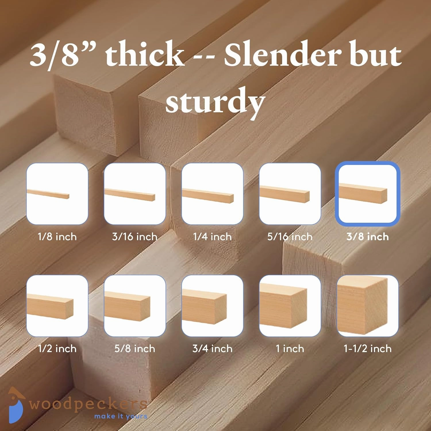 DIY Wooden Square Dowel Rod 3/8-inch x 36 Pack of 20 Hobby Wood Sticks for Crafts, Wood Trim & Architecture Model Making, by Woodpeckers