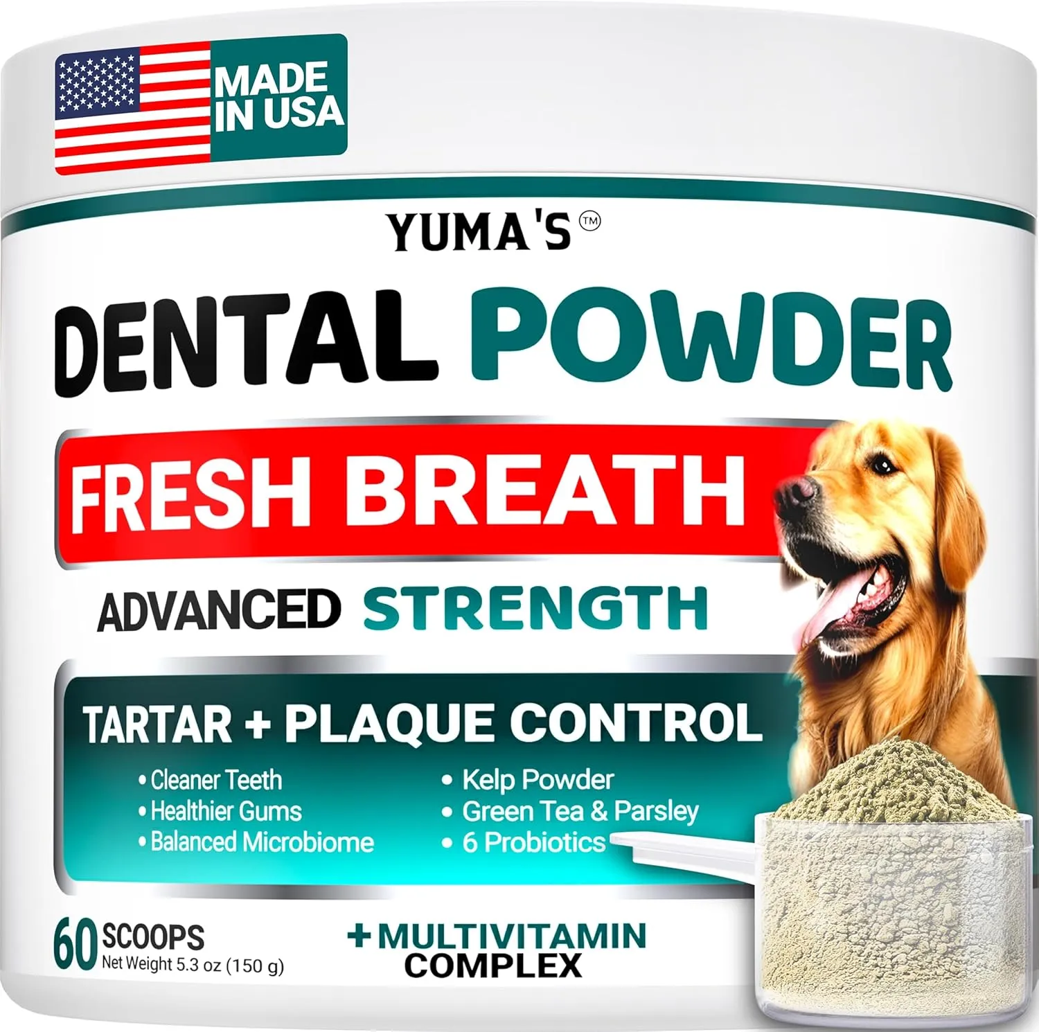 Dog Dental Powder - Breath Freshener - Dog Teeth Cleaning Powder - Tartar and Plaque Off Remover for Dogs - Probiotics - Multivitamin Blend Pet Oral Care Vitamins and Supplements - All Breeds & Sizes