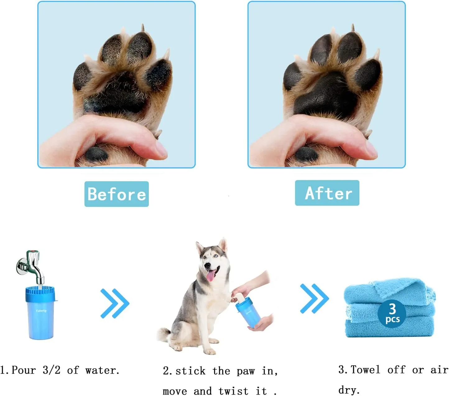Dog Paw Cleaner & Washer for Large/Extra Large Breeds - Muddy Paws Easy Cleaning Cup for Big Dogs - Includes 3 Absorbent Towels(Blue)