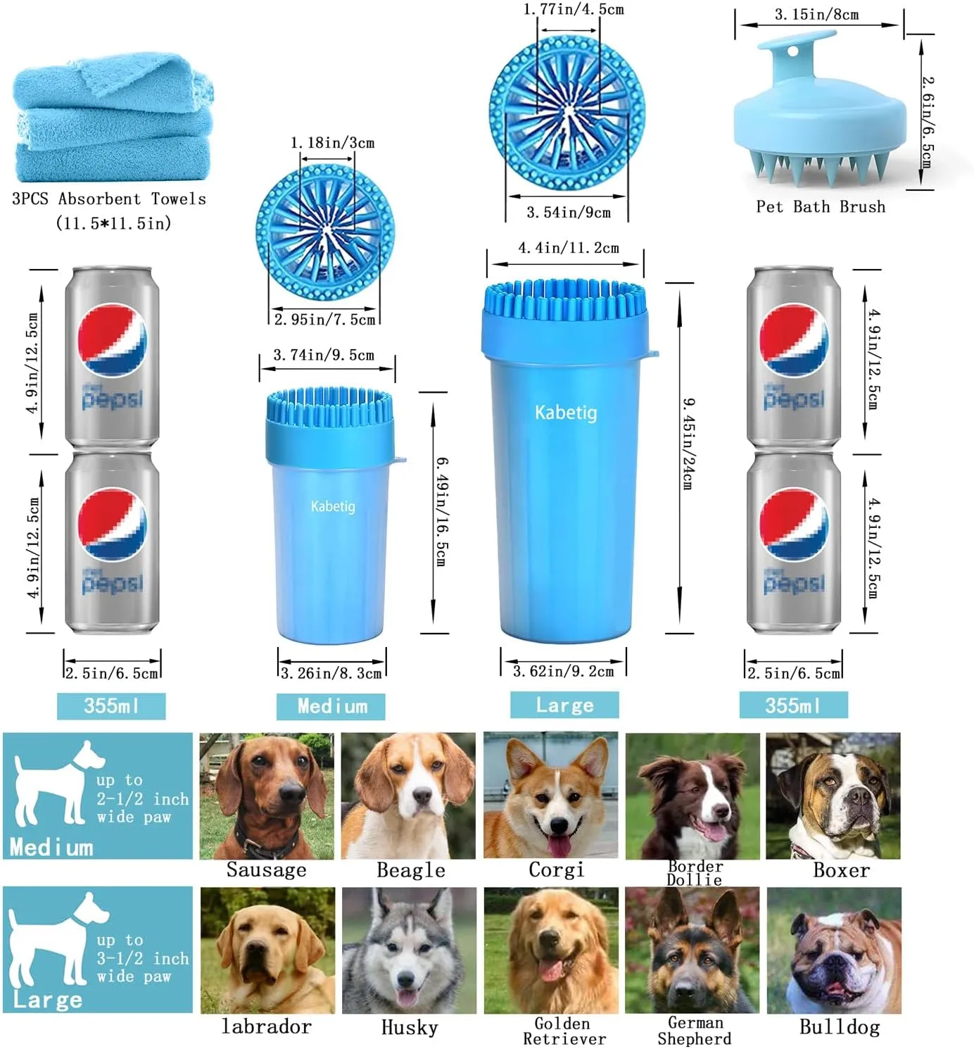 Dog Paw Cleaner & Washer for Large/Extra Large Breeds - Muddy Paws Easy Cleaning Cup for Big Dogs - Includes 3 Absorbent Towels(Blue)