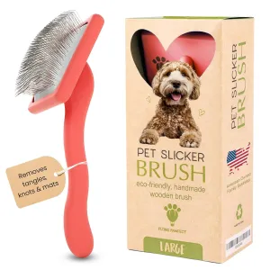 Dog Slicker Brush for Grooming Pet Hair - Best Slicker For Poodle & Golden Doodle - Long Haired Tool For Dogs - Goldendoodle Long Pin Brush For Dematting (Large)