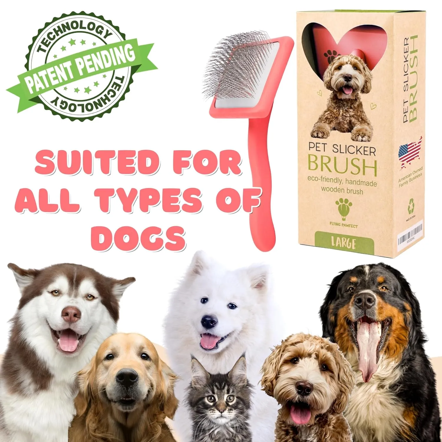Dog Slicker Brush for Grooming Pet Hair - Best Slicker For Poodle & Golden Doodle - Long Haired Tool For Dogs - Goldendoodle Long Pin Brush For Dematting (Large)