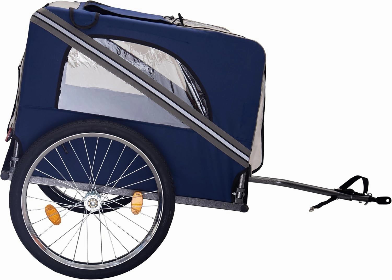 Dog Bike Trailer with Mesh Cart, Folding Pet Carrier Wagon with 3 Entrances and Safety Flag, 20 Inch Wheels, Blue-Gray