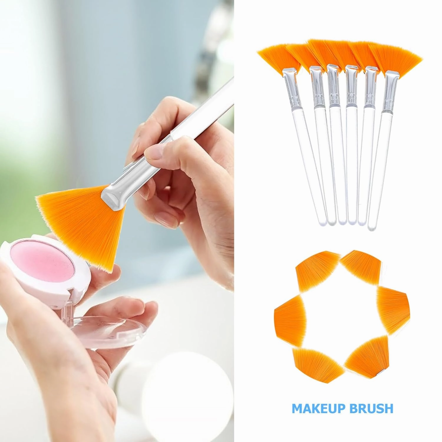 DOITOOL 6pcs Fan Facial Makeup Brush Smooth Application Mud Applicator for Masks and Highlighters Easy to Use for Areas Transparent Colors Essential Makeup Supplies
