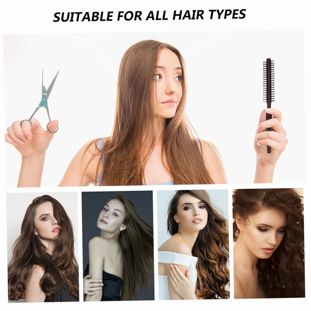 DOITOOL 6pcs Wooden Handle Hair Brush Comb Professional Round Hair Styling Brush Scalp Massage Enhances Shine Reduces Frizz