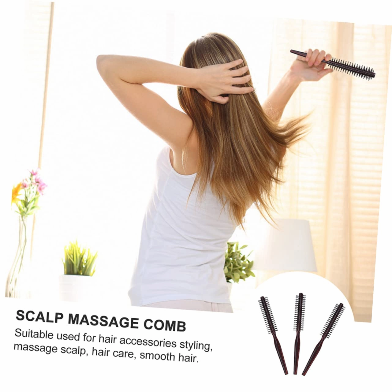 DOITOOL 6pcs Wooden Handle Hair Brush Comb Professional Round Hair Styling Brush Scalp Massage Enhances Shine Reduces Frizz