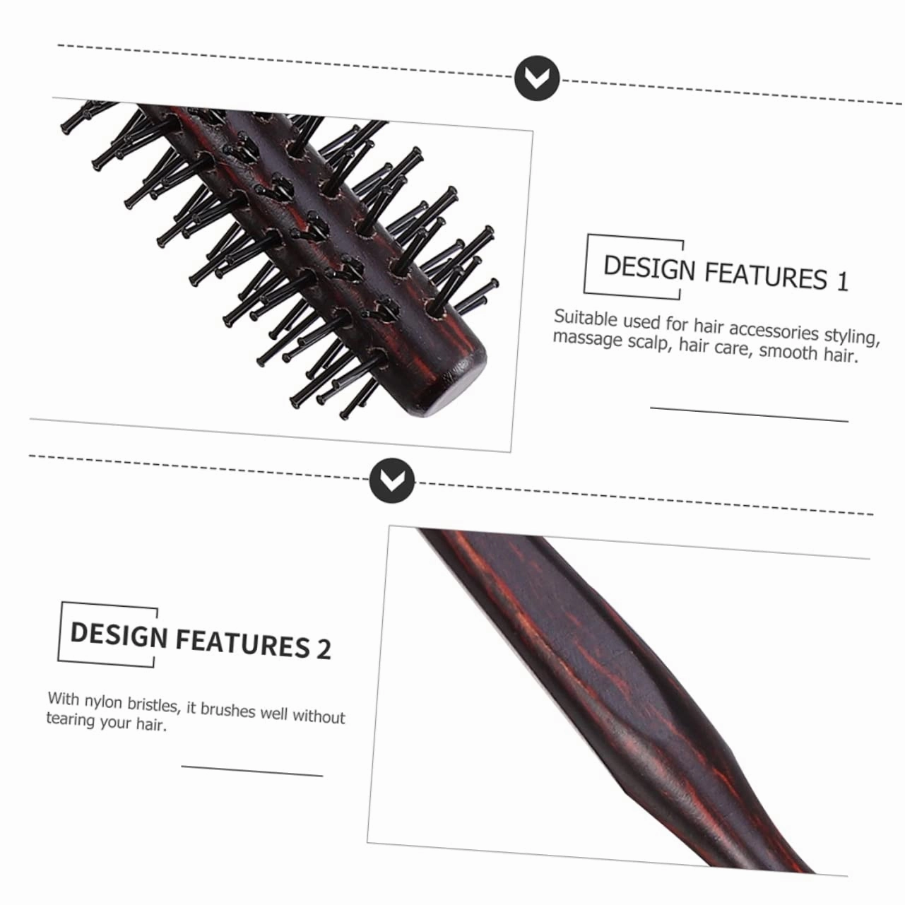 DOITOOL 6pcs Wooden Handle Hair Brush Comb Professional Round Hair Styling Brush Scalp Massage Enhances Shine Reduces Frizz