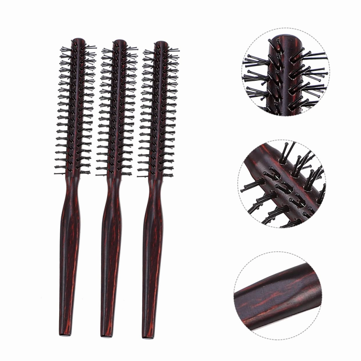 DOITOOL 6pcs Wooden Handle Hair Brush Comb Professional Round Hair Styling Brush Scalp Massage Enhances Shine Reduces Frizz