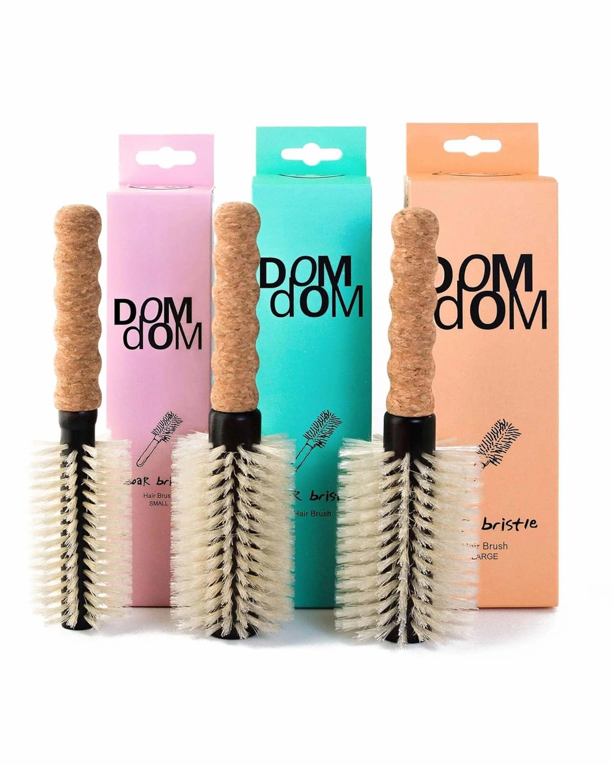 Dom Dom Round Boar/Nylon Bristle Hair Brush Trio