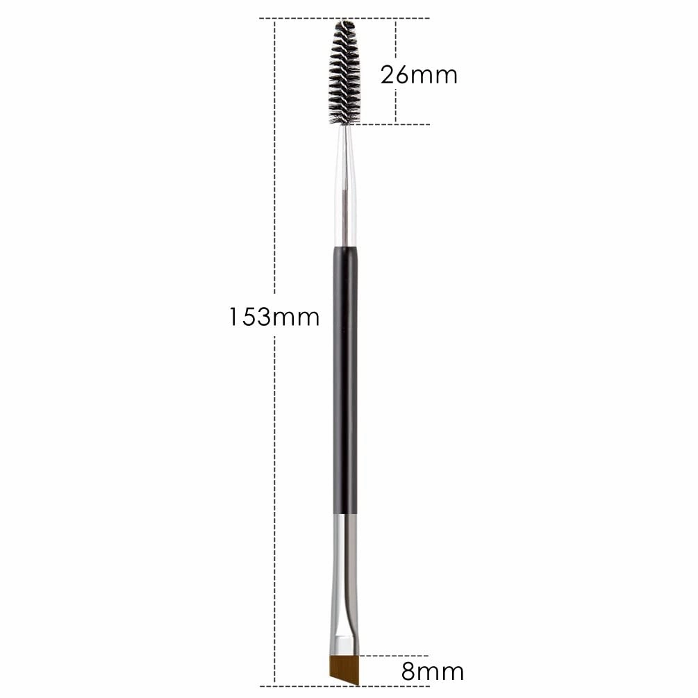 Double Ended Eyebrow Brush & Spoolie Angled Brow Brush for Precision Application and Blending of Eye Brow Powders, Waxes & Gels - Black