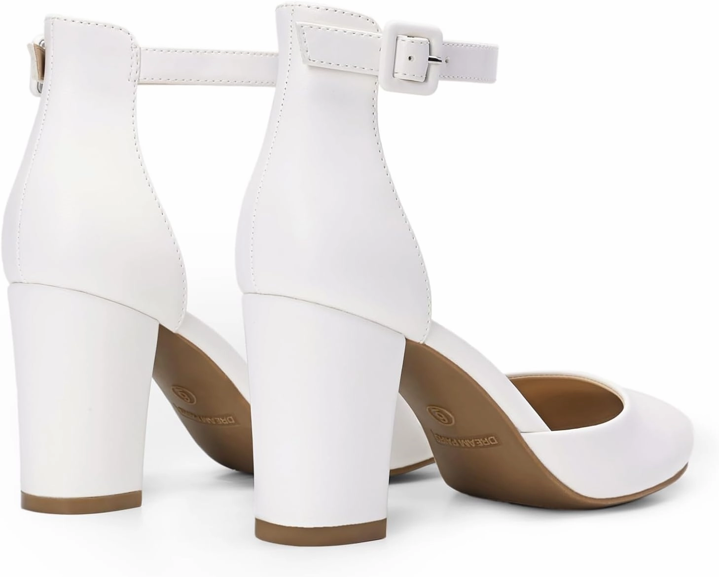 DREAM PAIRS Women's Closed Toe Chunky Heels Ankle Strap Low Block Heels Round Toe Dress Bridal Wedding Pumps Shoes