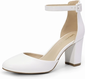 DREAM PAIRS Women's Closed Toe Chunky Heels Ankle Strap Low Block Heels Round Toe Dress Bridal Wedding Pumps Shoes