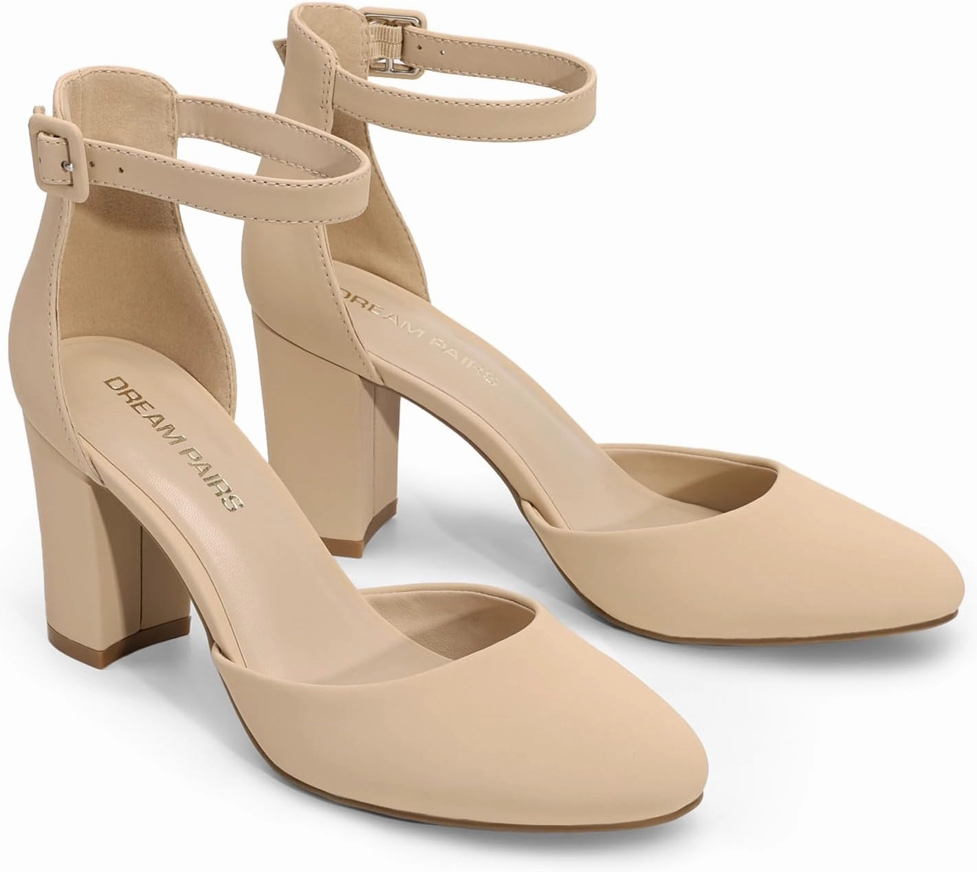 DREAM PAIRS Women's Closed Toe Chunky Heels Ankle Strap Low Block Heels Round Toe Dress Bridal Wedding Pumps Shoes